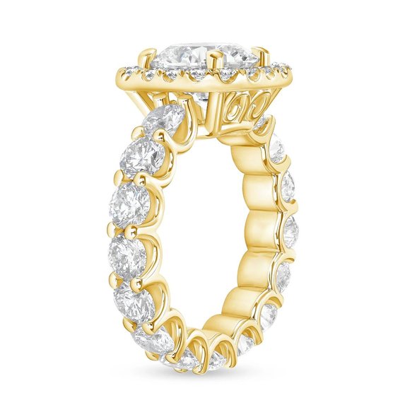 Cushion Halo Diamond Bridal 14K (or 18k upon request) Gold Eternity Ring - Picture 2 of 7